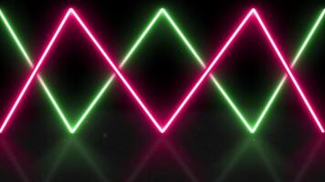 abstrato néon diamante padronizar animação com verde e Rosa brilhando linhas video