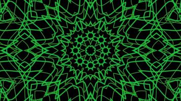 animado abstrato verde geométrico linha arte em Preto fundo caleidoscópio efeito video