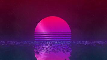 retro oceano pôr do sol dentro vibrante néon matizes com reflexões e distorcido efeitos video