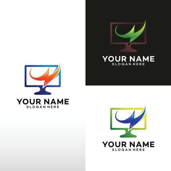 Computer logo design. Software development design. Desktop service design vector