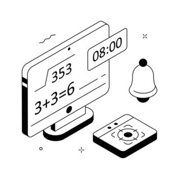 Computer screen with math equations and clock vector