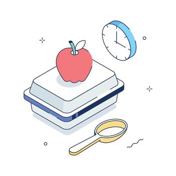 Apple on container with clock and magnifier vector