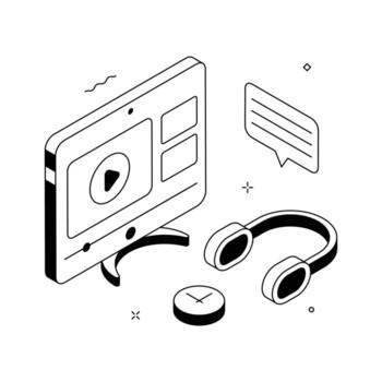 Video setup with monitor and headphones vector