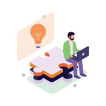 Man solving problems with a laptop vector