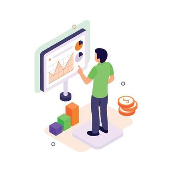 Man analyzing data on a computer screen vector