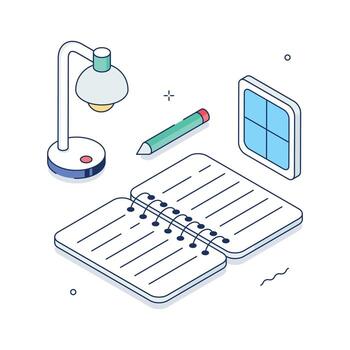 Notebook, lamp, and pencil for studying vector