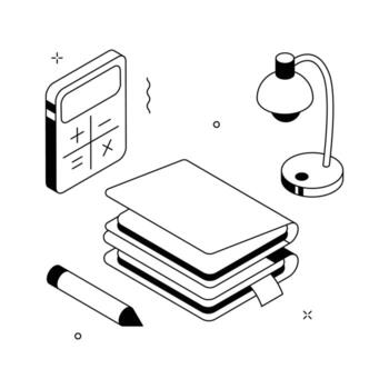 Calculator, notebook, lamp, and pencil vector