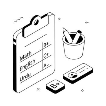 moderno ilustración demostración académico calificación sistema con reporte tarjeta. vector