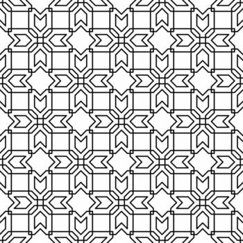 Seamless abstract geometric pattern in arabesque style, consisting of interlocking black lines on a white background. Suitable for various creative projects or decorative elements. vector
