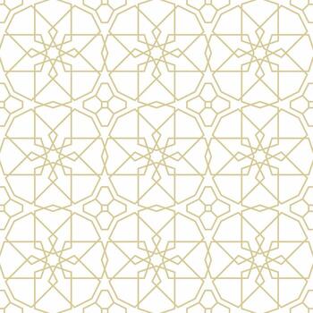 Arabic geometric pattern consisting of interlocking golden lines on a white background. Suitable for various creative projects or decorative elements. vector