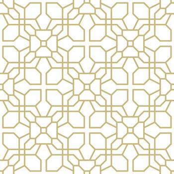 Seamless geometric pattern consisting of interwoven golden lines in arabesque style on a white background. Suitable for various creative projects or decorative elements. vector