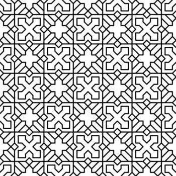 Seamless geometric pattern with intertwining lines and angular shapes. Suitable for backgrounds, textiles or graphic design elements. vector