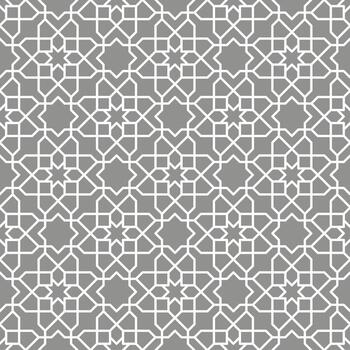 Seamless Islamic pattern consisting of interlocking white lines on a gray background. Suitable for various creative projects or decorative elements. vector