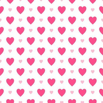 Seamless pattern of pink hearts of various sizes on a white background. Ideal for romantic themes such as Valentine's Day, invitation cards, backgrounds, packaging or fabric patterns. vector