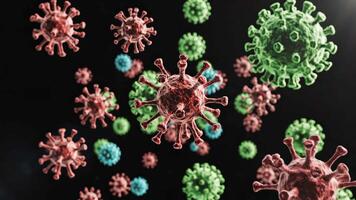 3D animation showing the pathogen virus with a microscopic view of cells under research conditions video