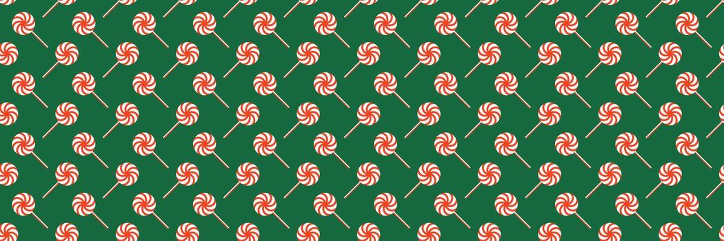 horizontal red and white circle candy cane on green for pattern and background. vector