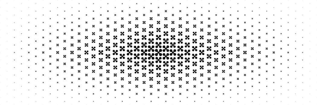 horizontal center halftone of black cross and circle design for pattern and background. vector