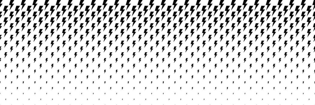 horizontal halftone of black thunderbolt design for pattern and background. vector