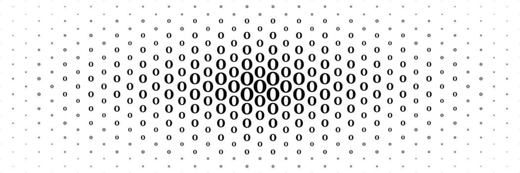 horizontal halftone of black capital letter o spreading from center for pattern and background. vector