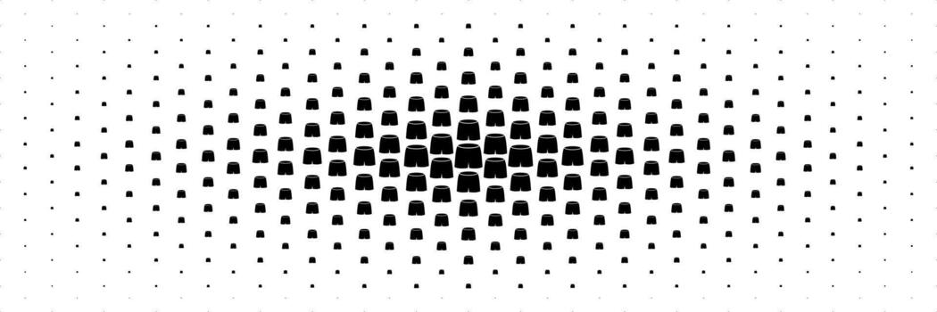 horizontal halftone of black short pants spread from center design for pattern and background. vector