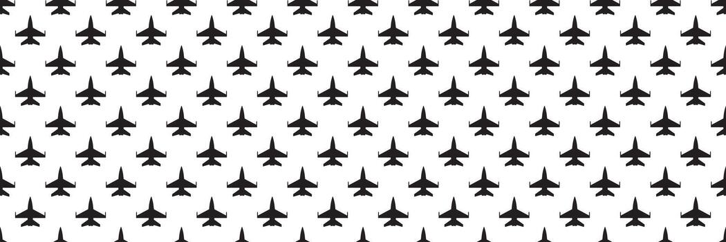 horizontal seamless of black fighter plane for pattern and background. vector