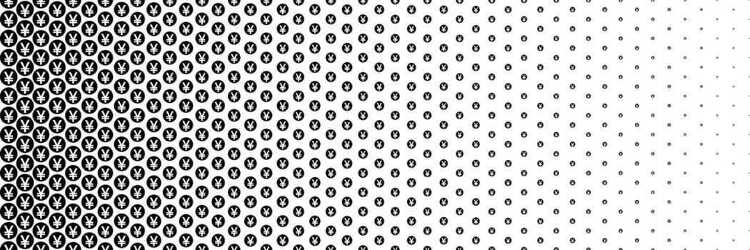 horizontal black halftone of yen or yuan currency sign coin design for pattern and background. vector