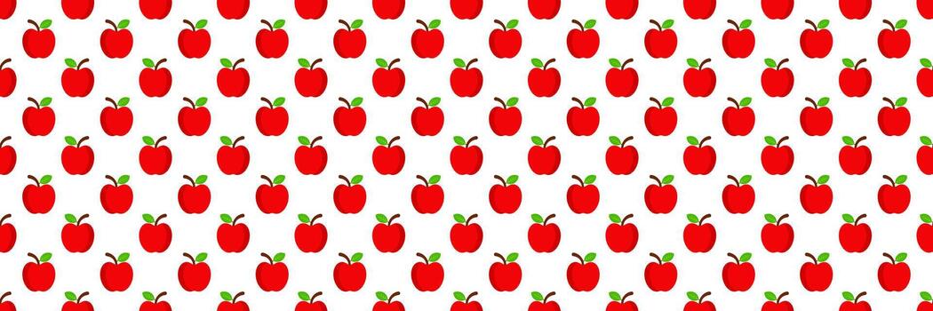 horizontal seamless red apple with leaf and stem on white pattern for design and background. vector