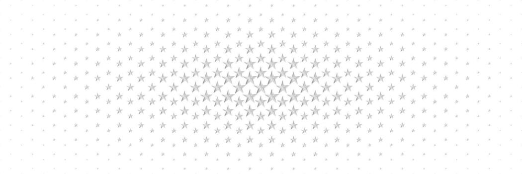 horizontal halftone of silver star spreading from center on white design for pattern and background. vector