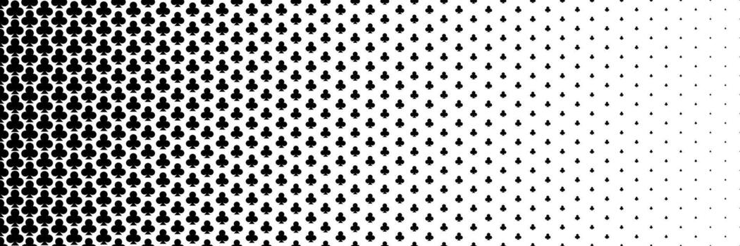 horizontal black halftone of clubs icon of playing card design for pattern and background. vector