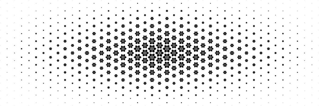 horizontal halftone of modern black symbol spread from center for pattern and background. vector