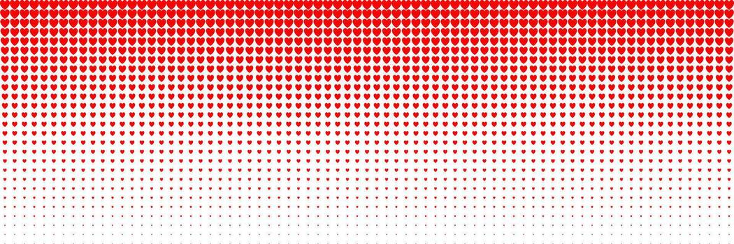 horizontal red blended heart on white for pattern and background. vector