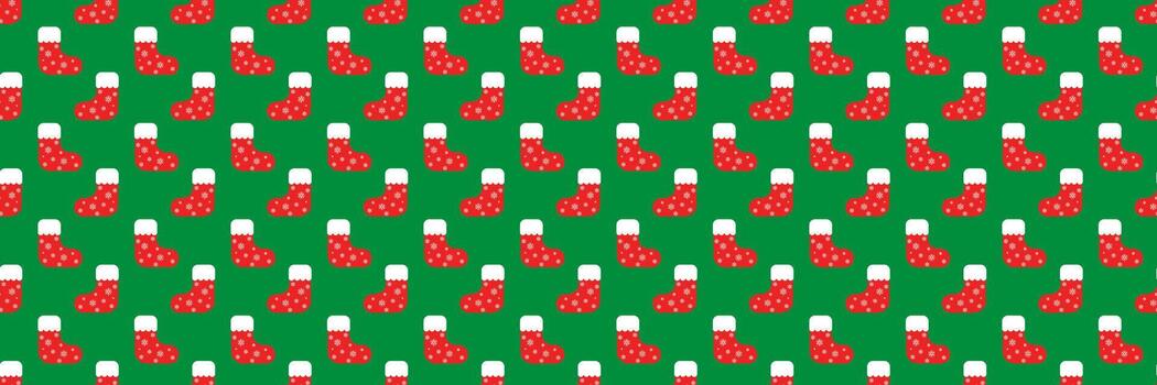 horizontal seamless red and white christmas socks design for pattern and background. vector