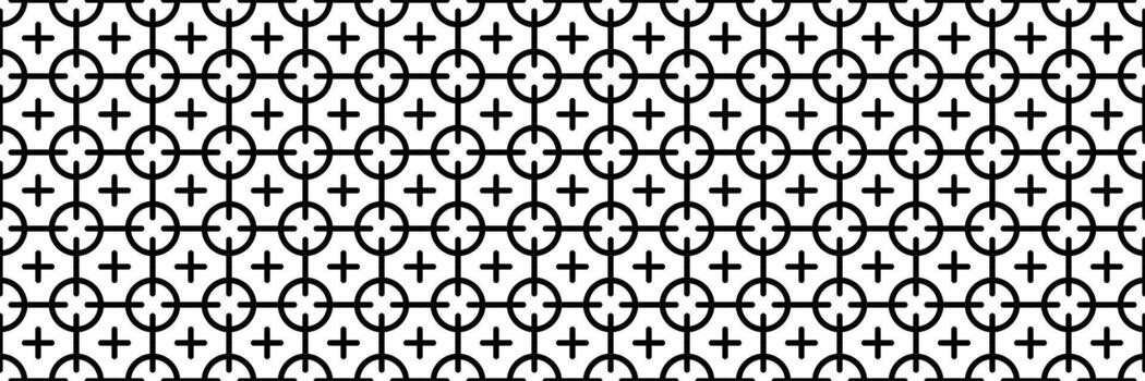 horizontal seamless black geometric connecting circle and plus pattern for design and background. vector