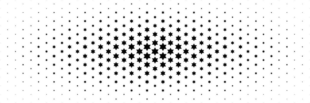 horizontal halftone of black six angles star spread from center for pattern and background. vector