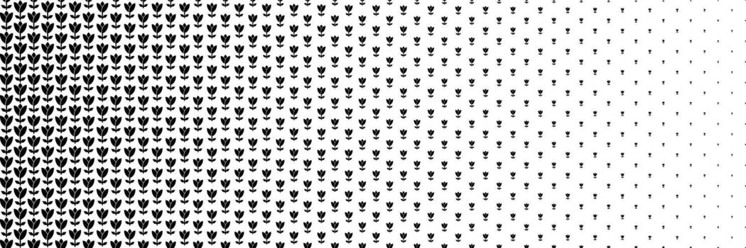 horizontal halftone of black bloom flower for pattern and background. vector
