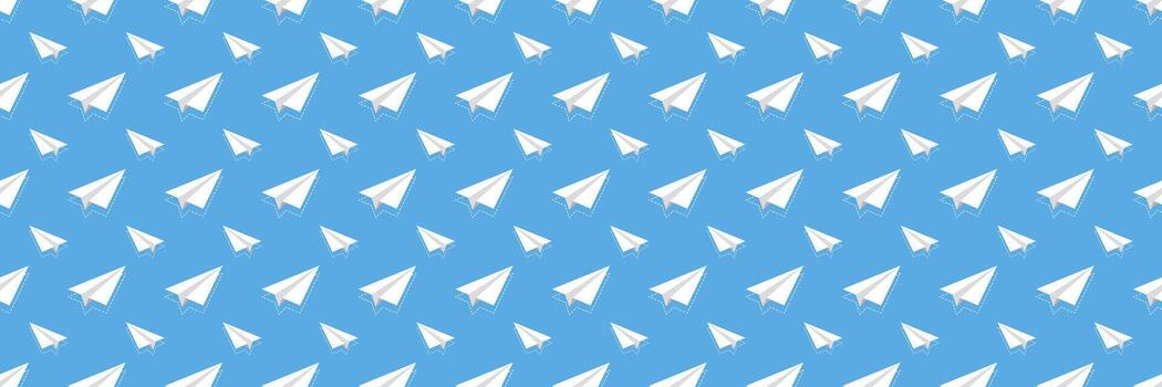horizontal seamless white paper plane with dashed line shadow on blue pattern for design and background. vector