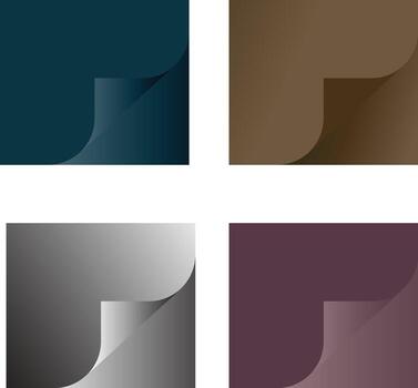 Four square panels display abstract gradients in dark blue, brown, grayscale, and purple, featuring a subtle curved edge. vector