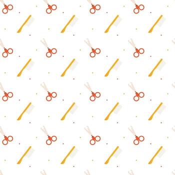 mínimo aseo sin costura modelo con tijeras, peines, minúsculo puntos para textiles y envase vector