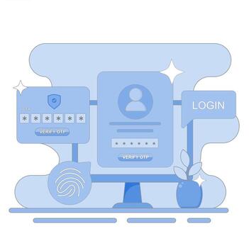 Secure Login Page with OTP and Two-Step Verification on Computer vector