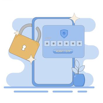 Illustration of Secure Login with OTP and Password Authentication on Smartphone Screen. vector