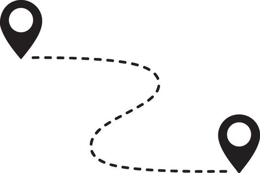 Black location markers connected by dashed line map pin navigation vector