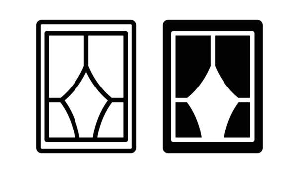 Elegant Window Design Outline Set with Drapes and Curtains in Two Styles vector