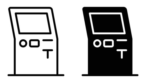 Minimalist Outline of Retro Arcade Game Machines in Monochrome Style vector