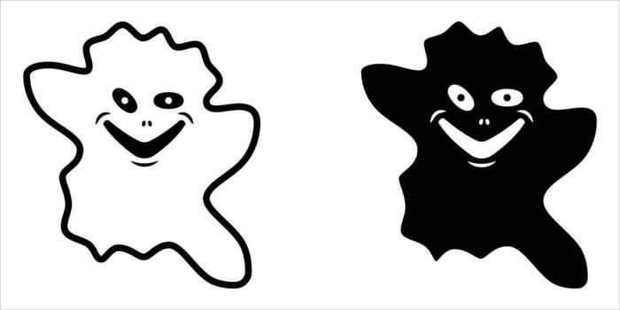 Ghost icon set. A simple cartoon illustration of a ghost shape in black and white, with an outline style and a friendly smiling face. vector