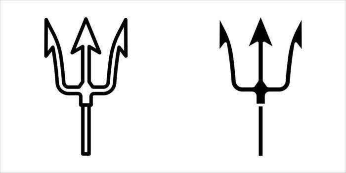 Pitchfork icon set. A minimalist illustration of a trident symbol with two distinct line art styles, perfect for representing classical mythology, Neptune, or Poseidon themes. vector