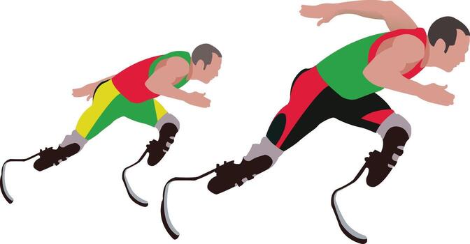 amputado atleta corriendo con protésico piernas en competencia vector