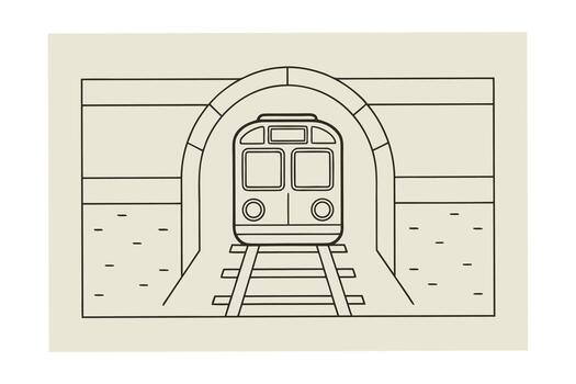 Train emerging from a tunnel railway tracks in a simple line drawing transportation Cutaway vector