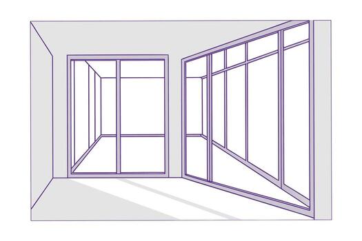 interior habitación con grande ventanas angular pared sección vacío arquitectura liminal vector
