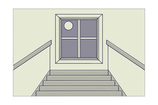 Steps leading to a square window with a circular element inside stairs exterior Liminal vector