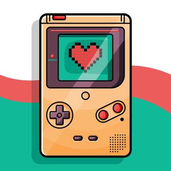 Retro Handheld Game Console with Pixel Heart Screen vector